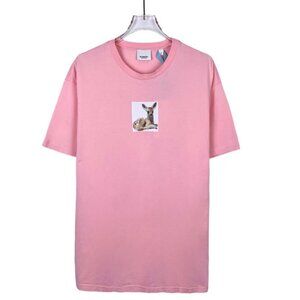 Burberry Pink Cotton T-Shirt With Deer Print Graphic